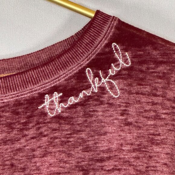 LIKE NEW C&C California Thankful Embroidered Long Sleeve Burgundy Sweatshirt - Picture 5 of 8